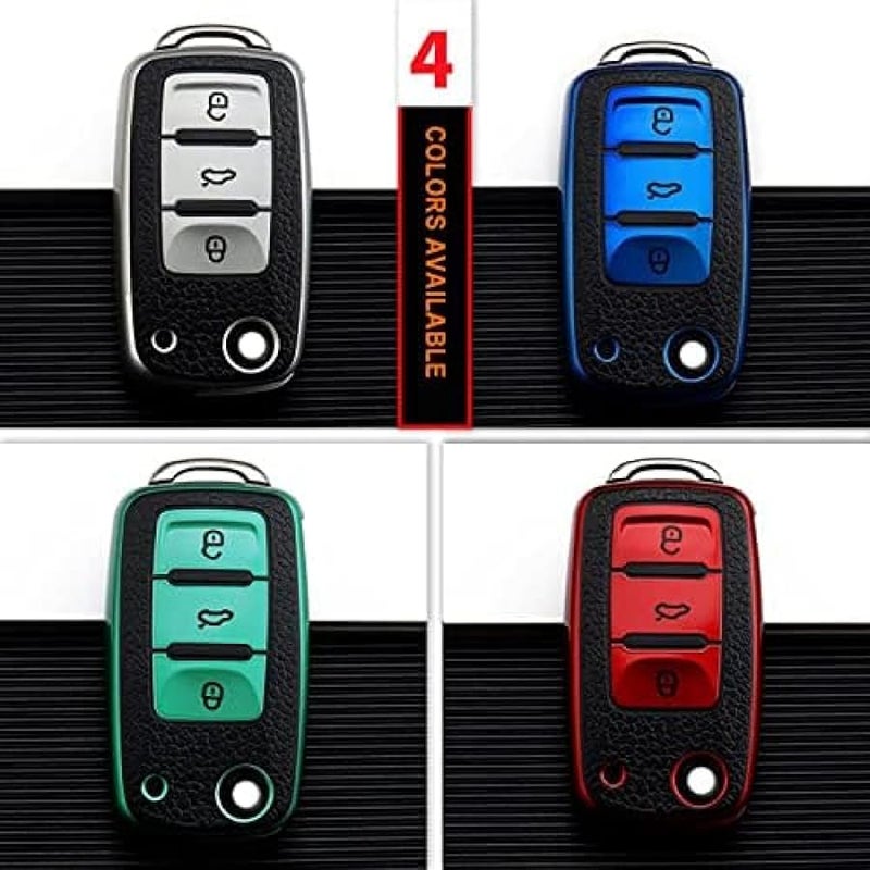 TPU Leather Car Key Cover Case For Sagitar Jetta Polo Passat Golf Scirocco Santana Octavia In Color Emeralds A - Image 3